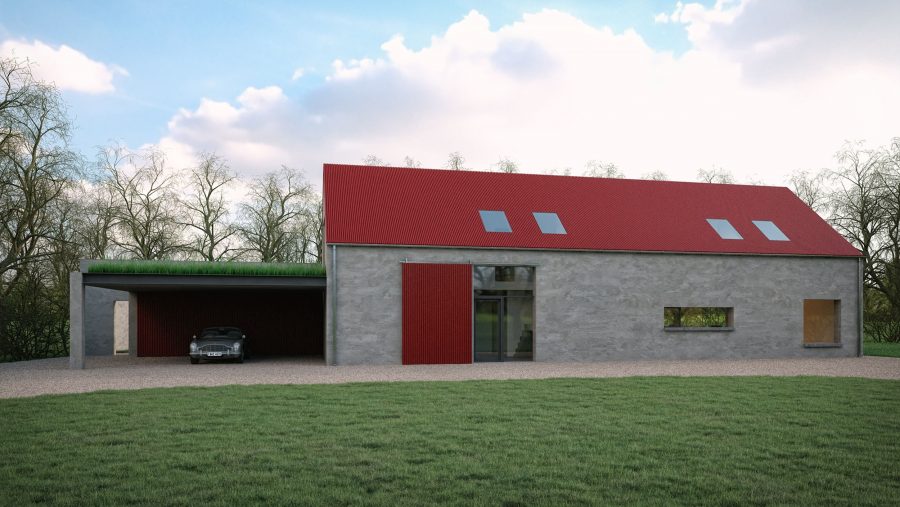 Patrick Bradley Architects Red Barn House Modern Rural Armagh Barn Inside Outside Spaces Vernacular Render Glazing Contemporary Cool Northern Ireland Irish 2