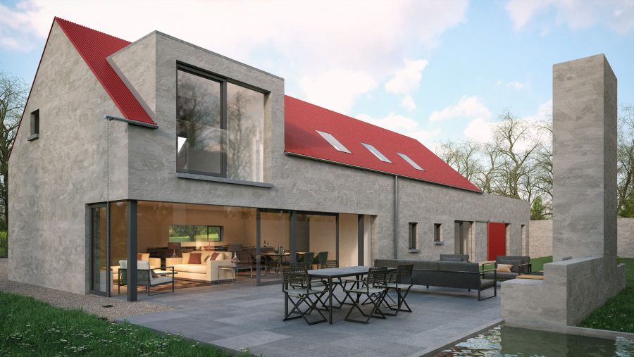 Patrick Bradley Architects Red Barn House Modern Rural Armagh Barn Inside Outside Spaces Vernacular Render Glazing Contemporary Cool Northern Ireland Irish 6